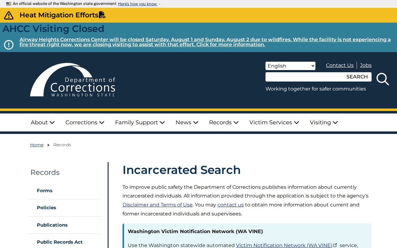 Washington people search by DOC number first name and last name