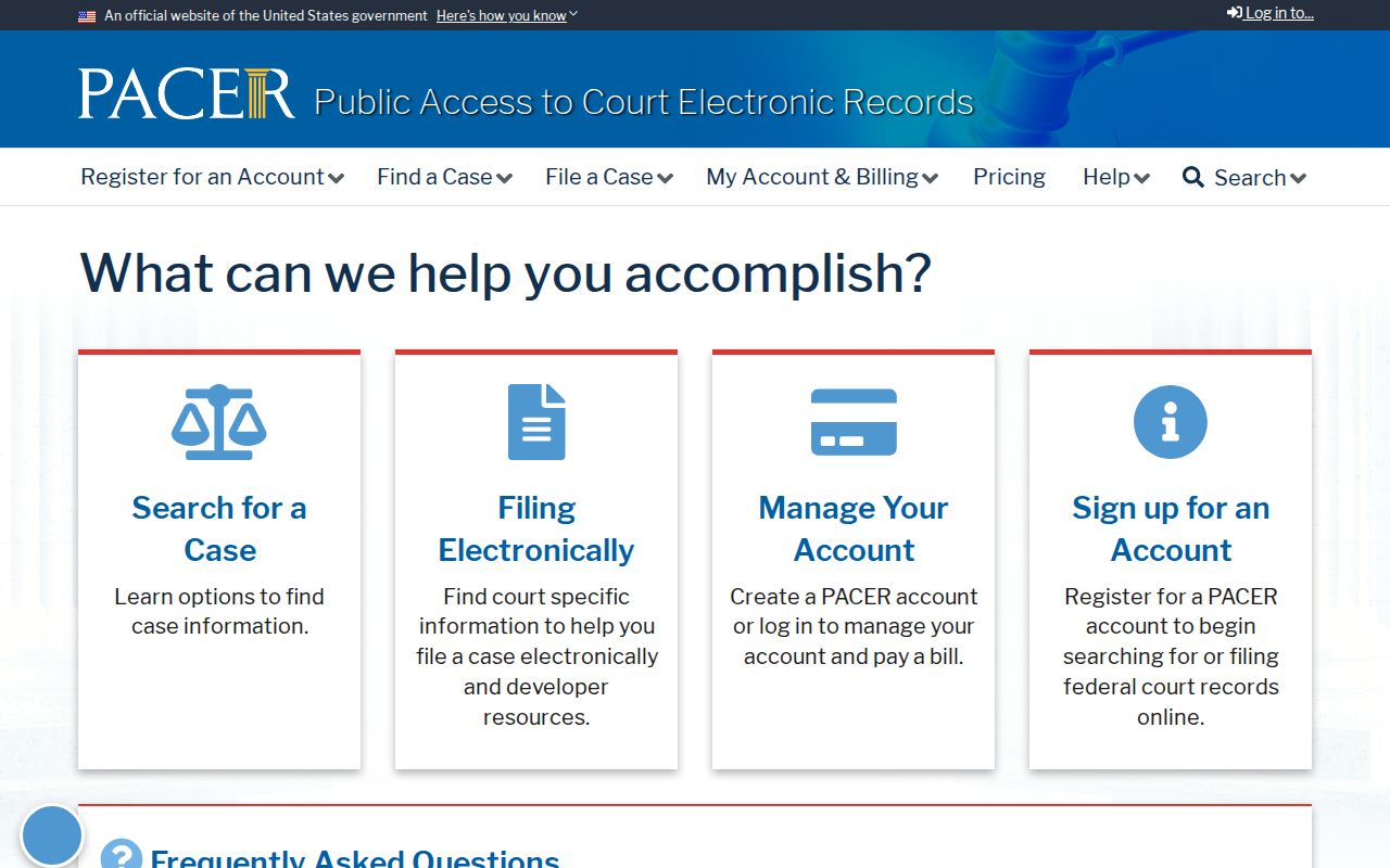 Washington people search using the federal court record search entry point