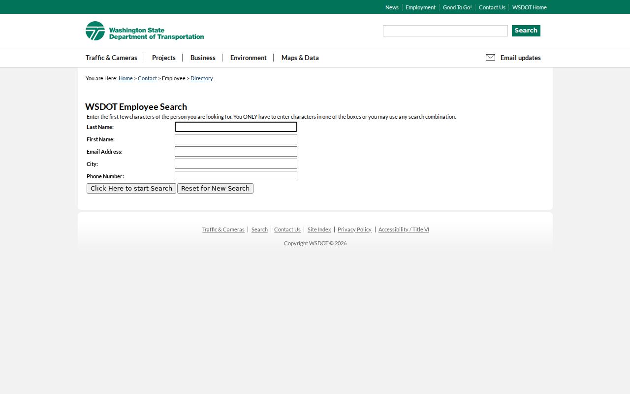 Washington people directories WSDOT five field employee search