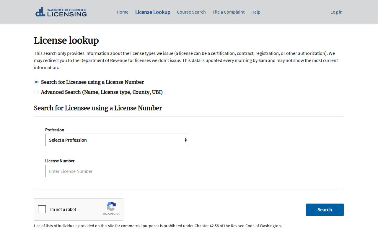 Washington people directories professional and business license name search