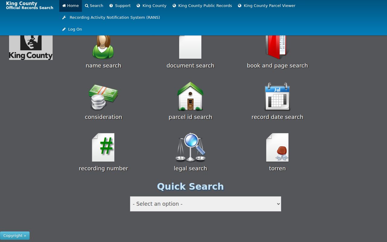 Washington public records fields in the King County Landmark recording search