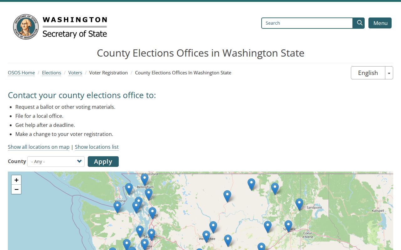 Washington voter registration records county elections office filter and contacts